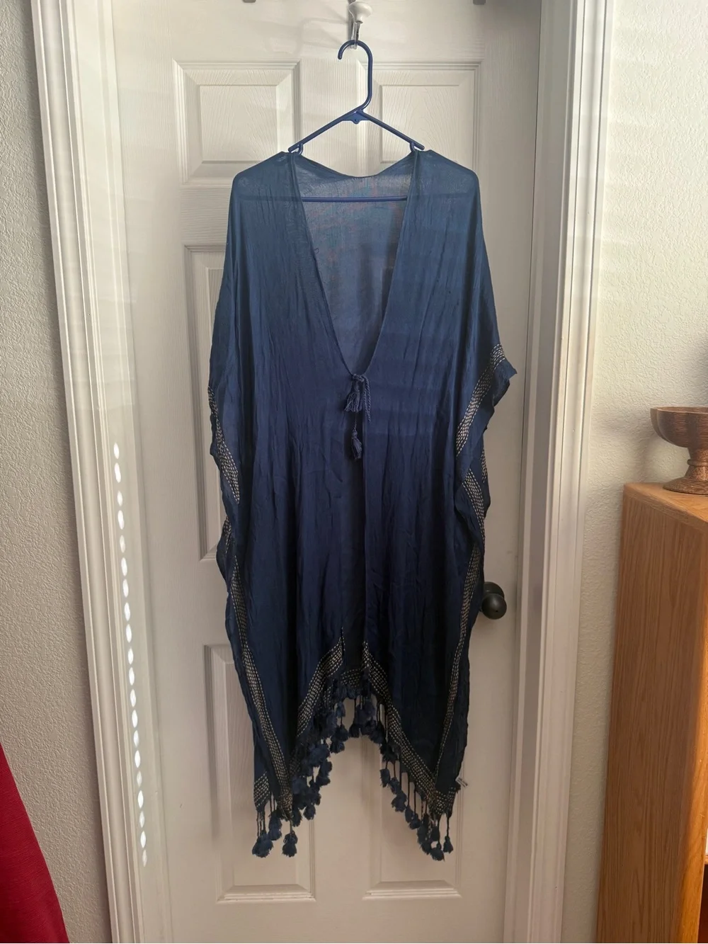 Navy Blue Lightweight Tassel Kimono Cover-Up